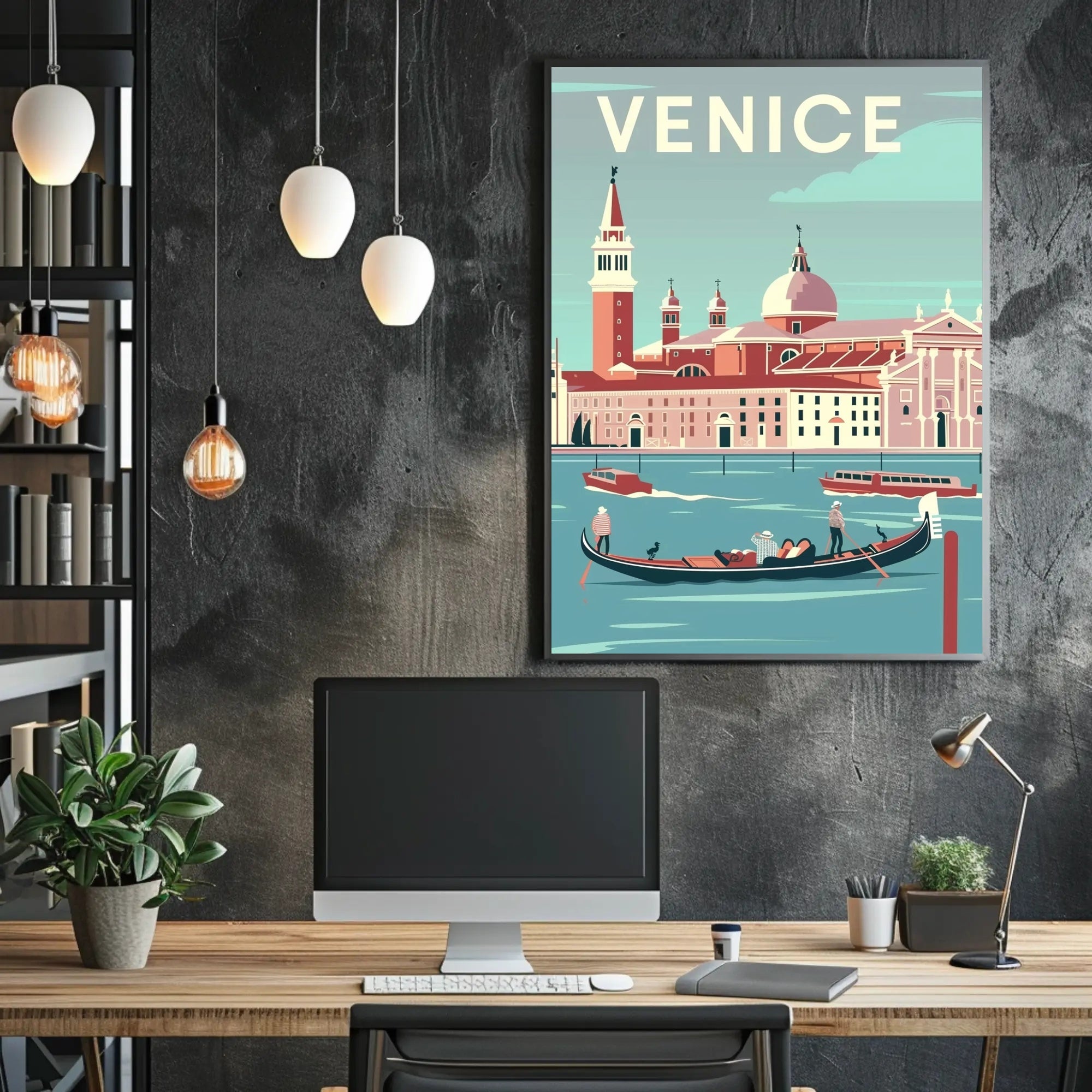 Vintage Venice Gondola Travel Poster PosterGoat
