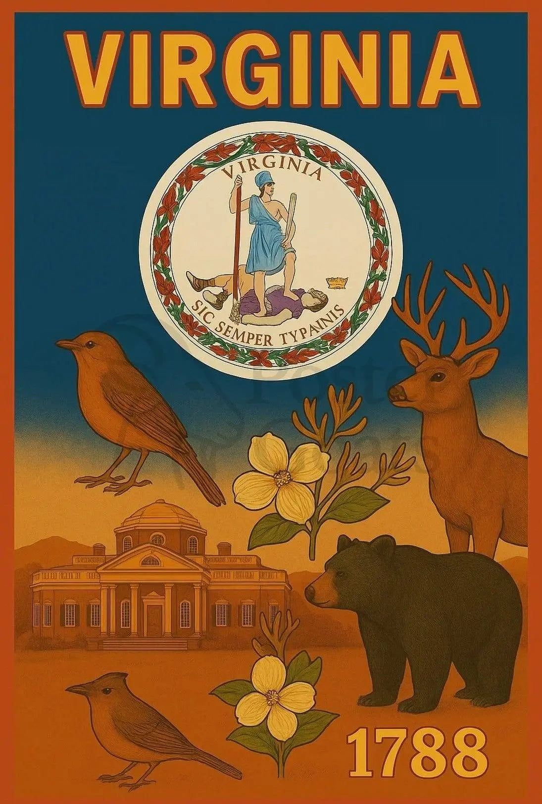Virginia 1788 Seal Vintage Cultural or Heritage Poster PosterGoat