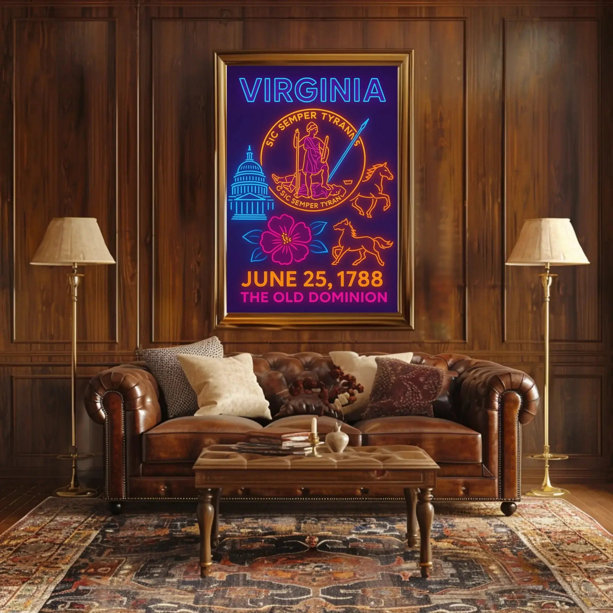 Virginia Heritage Neon Art Print: Cultural or Heritage Poster PosterGoat