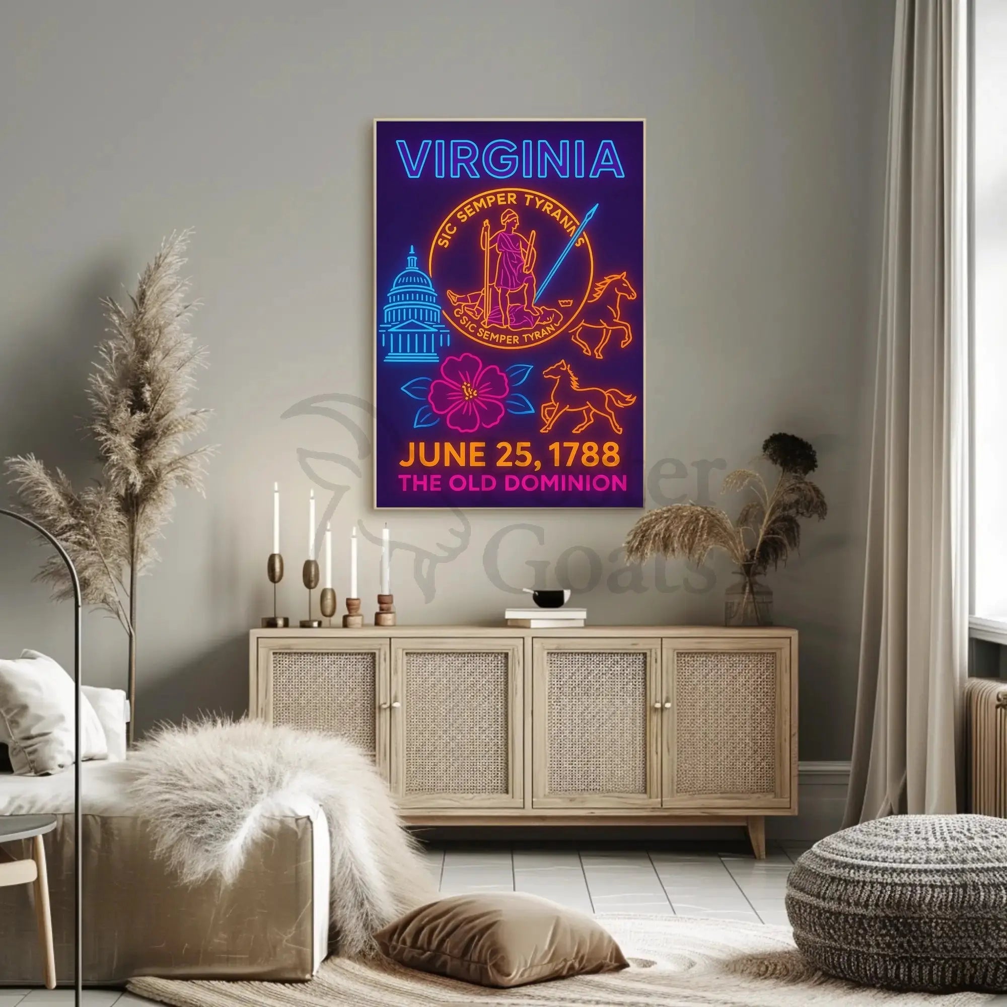 Virginia Heritage Neon Art Print: Cultural or Heritage Poster PosterGoat