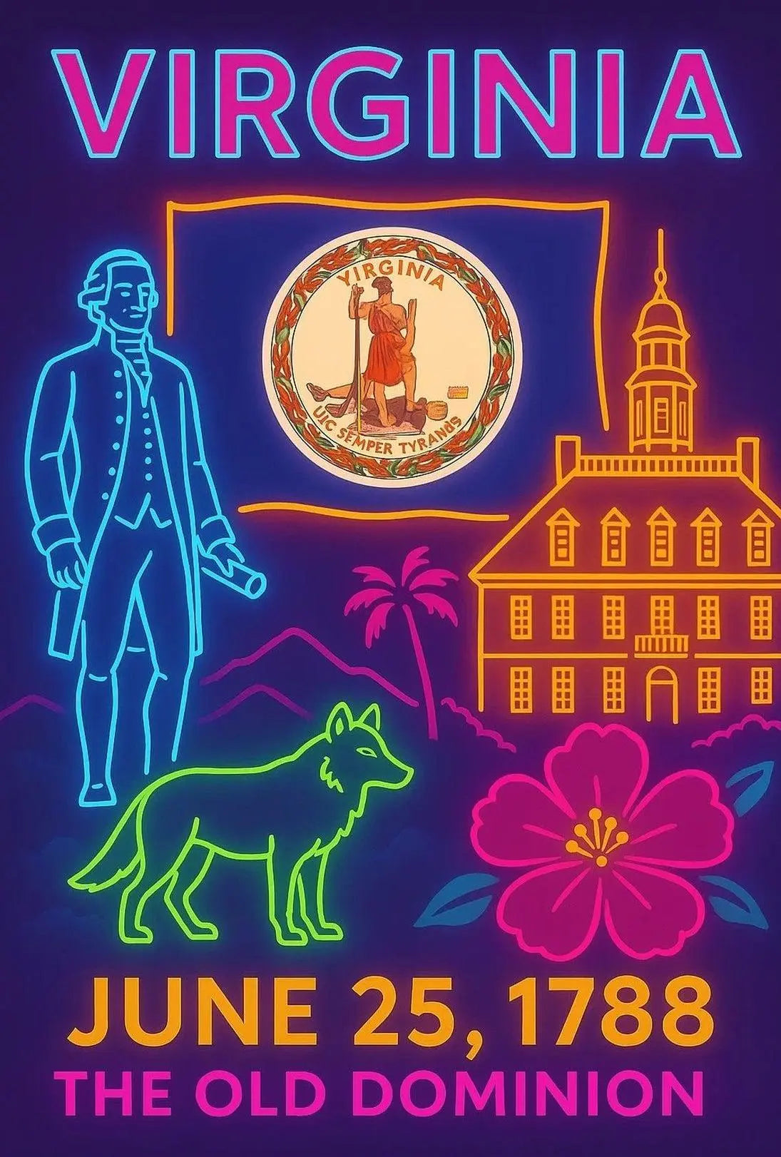 Virginia Ratification Neon Tribute Historical or Presidential Poster PosterGoat