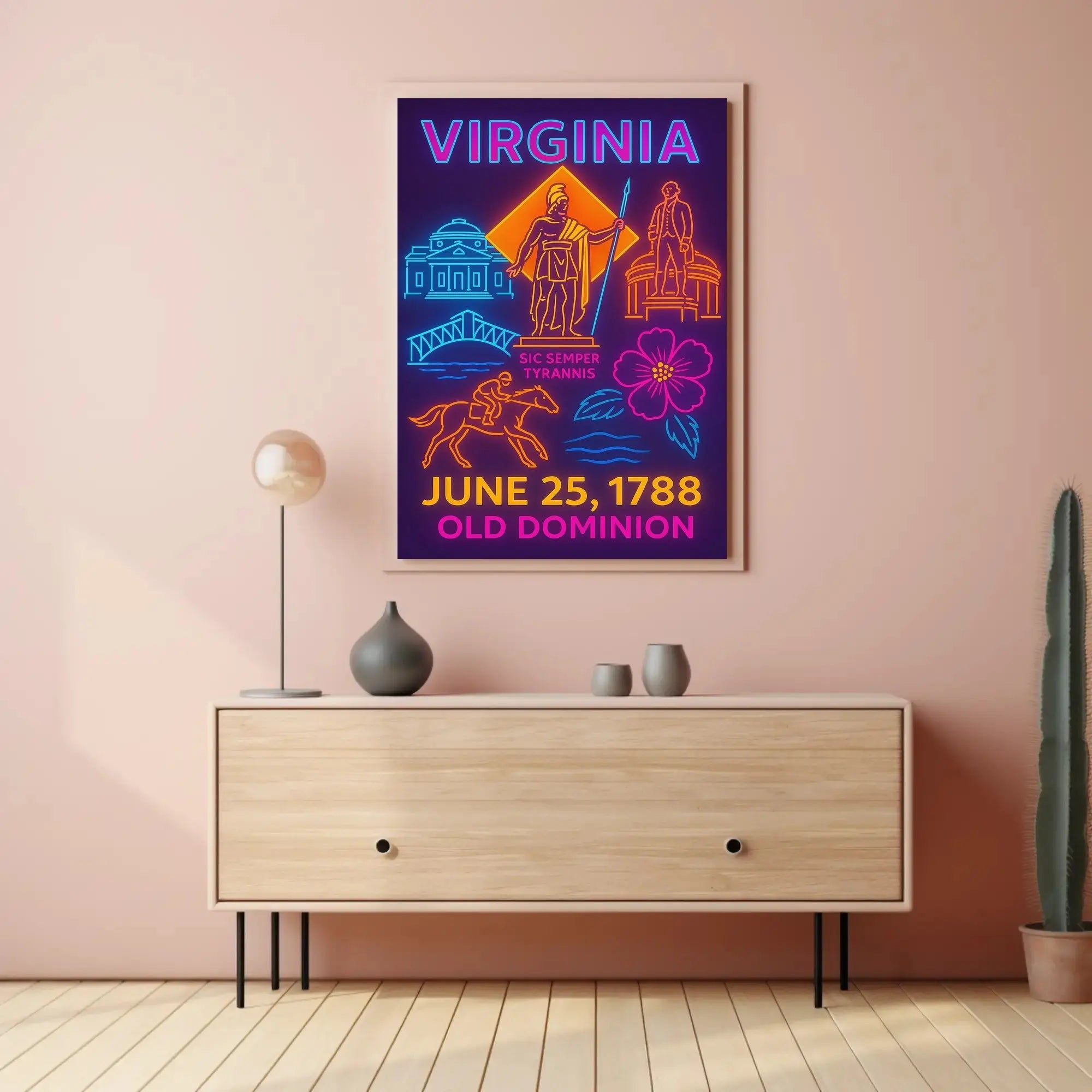Virginia Statehood 1788 Neon Art Historical Poster PosterGoat