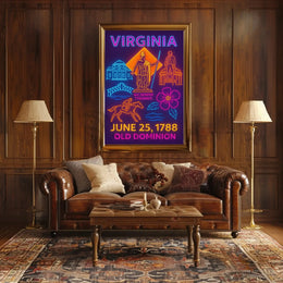 Virginia Statehood 1788 Neon Art Historical Poster PosterGoat
