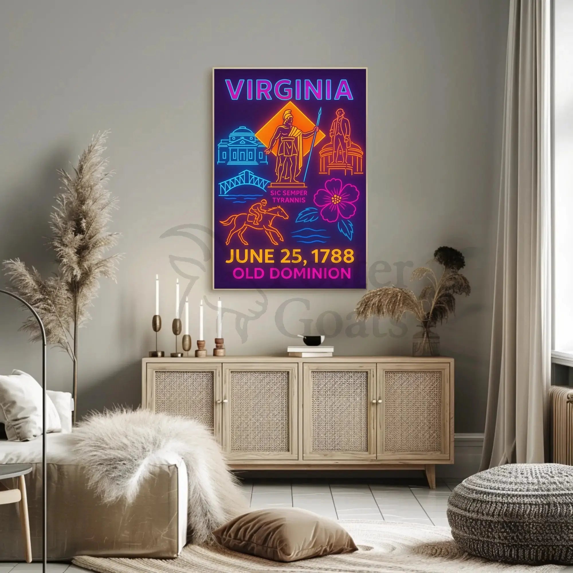 Virginia Statehood 1788 Neon Art Historical Poster PosterGoat