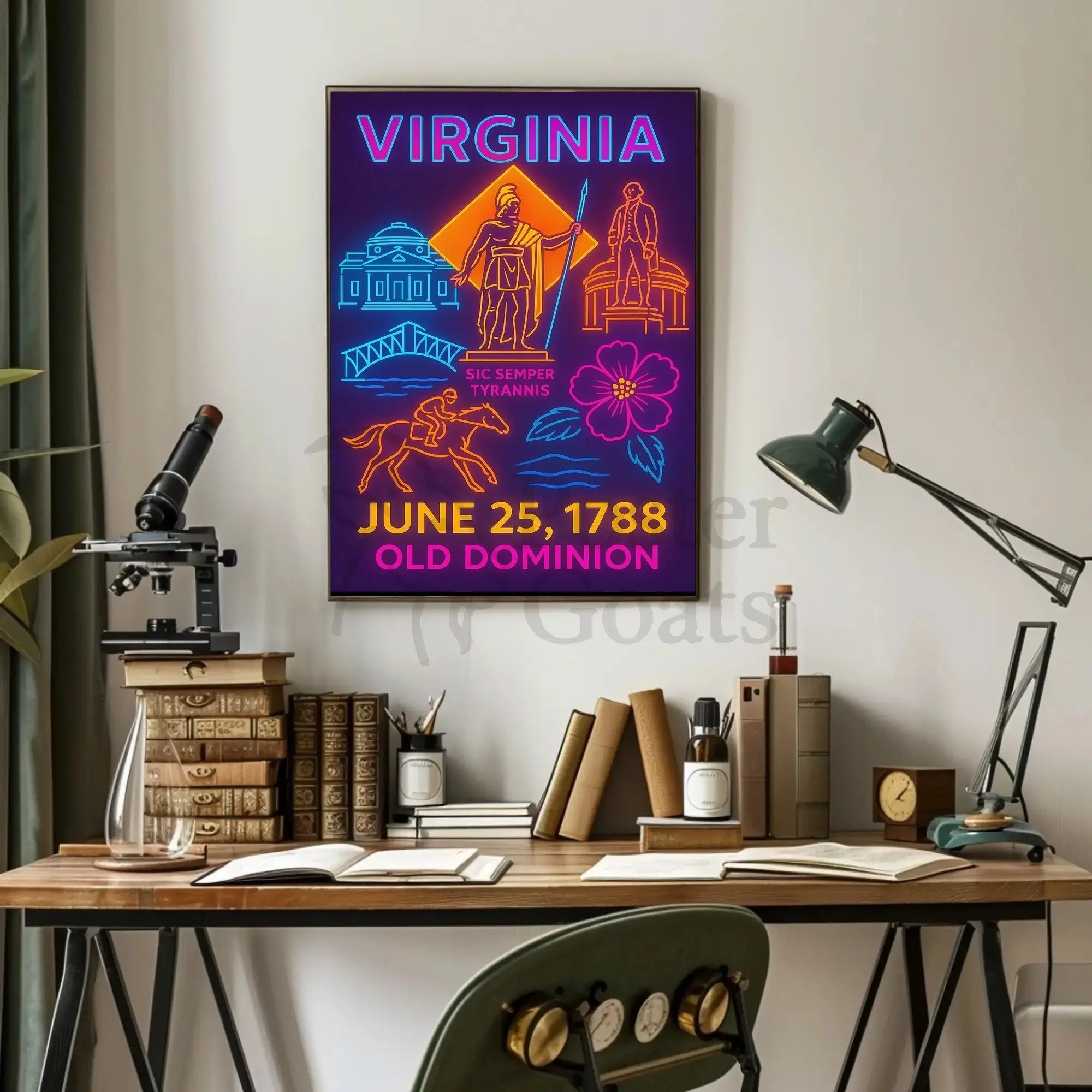 Virginia Statehood 1788 Neon Art Historical Poster PosterGoat