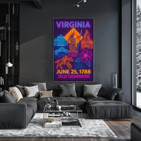 Virginia Statehood 1788 Neon Art Historical Poster PosterGoat