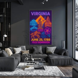 Virginia Statehood 1788 Neon Art Historical Poster PosterGoat