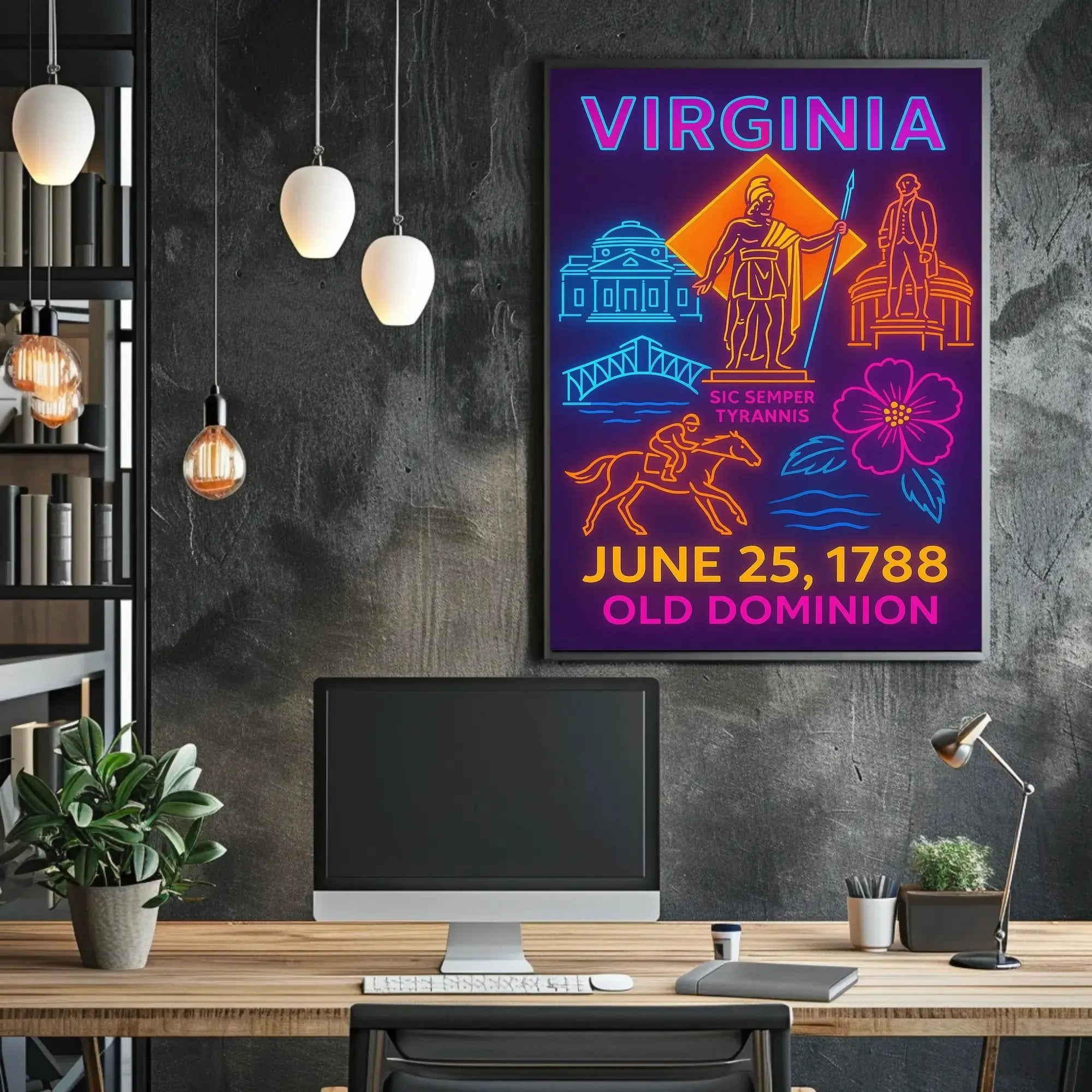 Virginia Statehood 1788 Neon Art Historical Poster PosterGoat