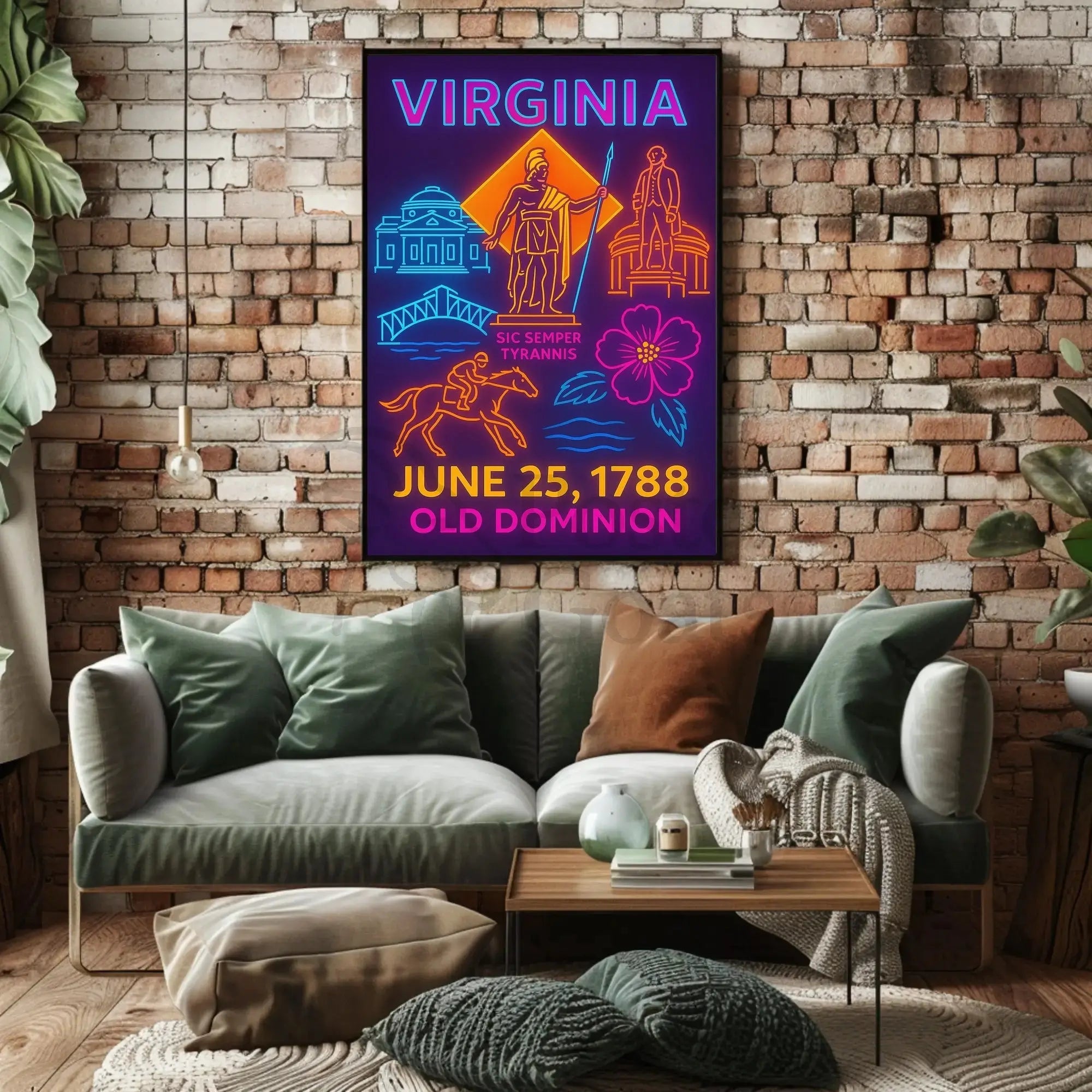 Virginia Statehood 1788 Neon Art Historical Poster PosterGoat