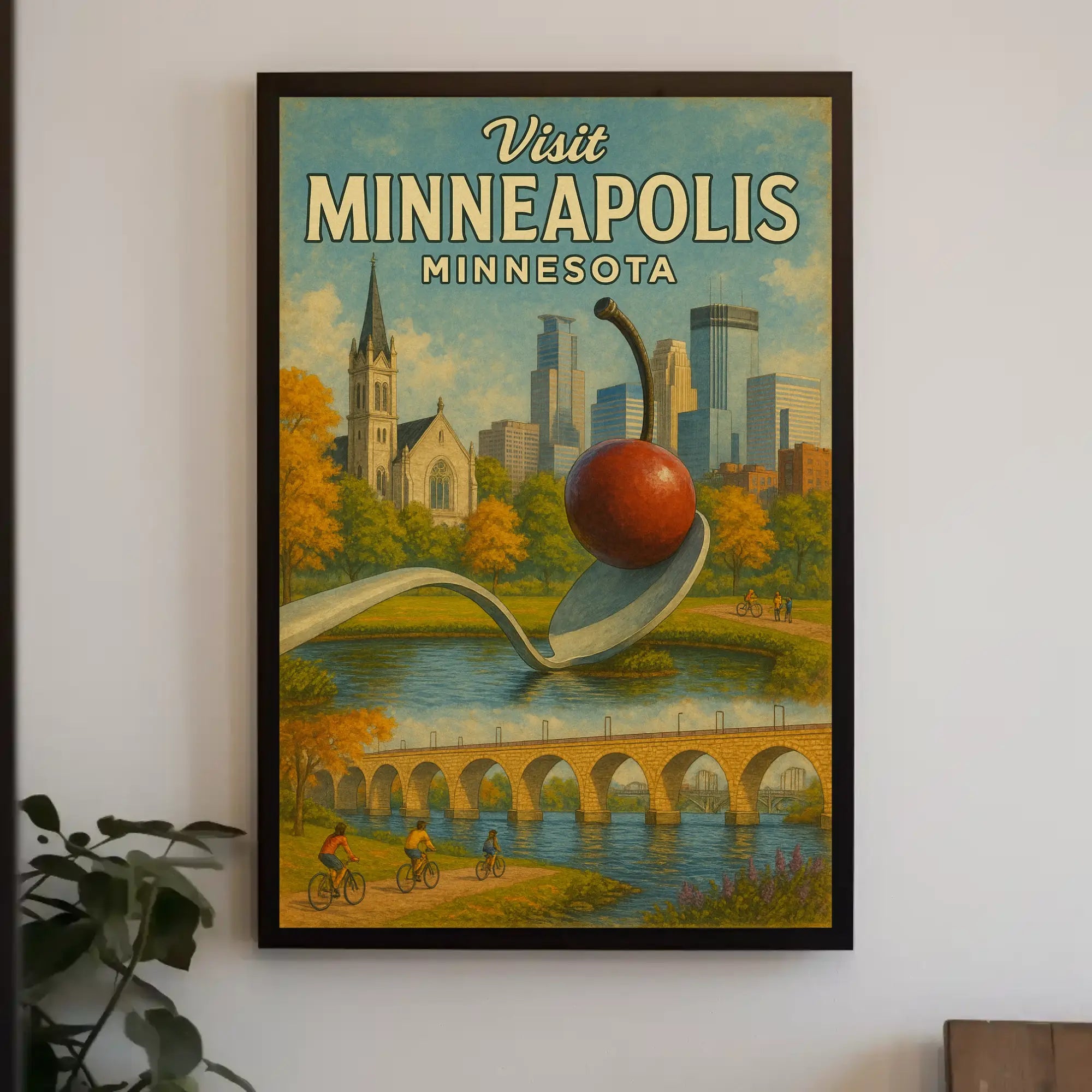 Visit Minneapolis Landmarks Retro Travel Poster PosterGoat
