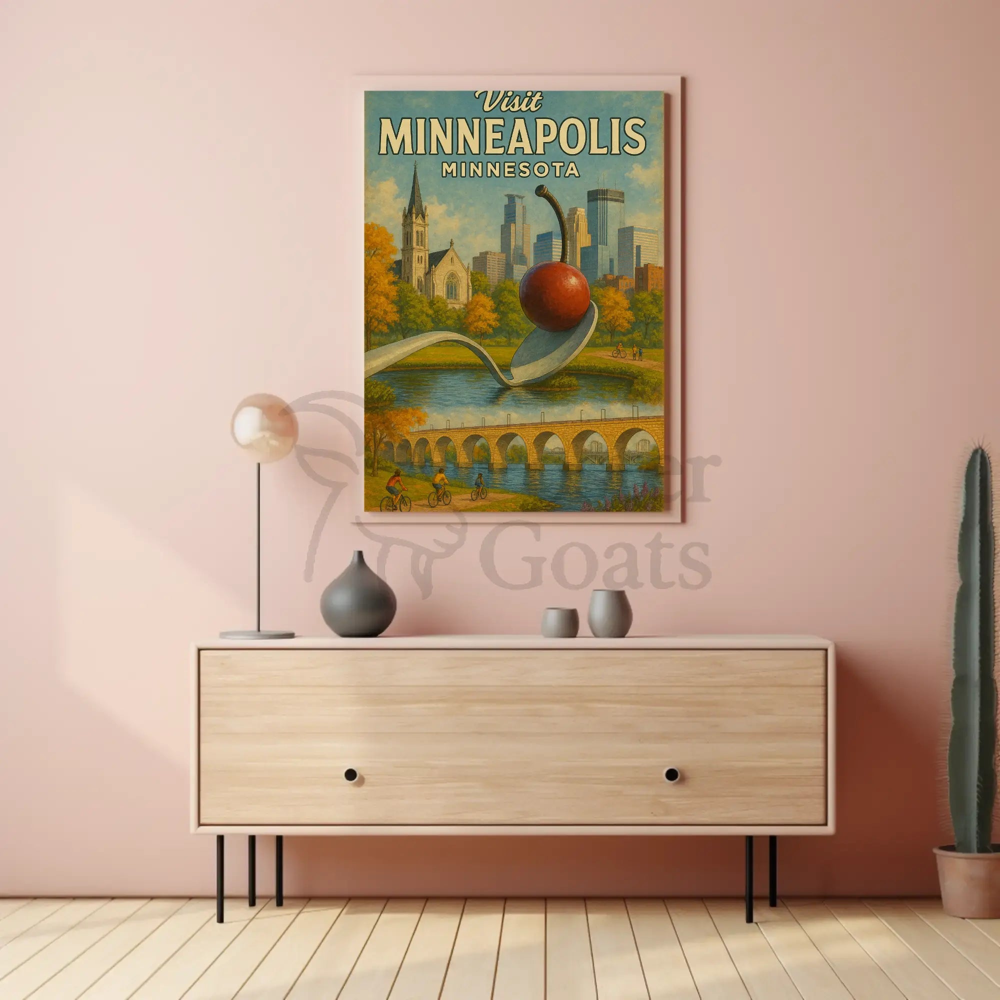 Visit Minneapolis Landmarks Retro Travel Poster PosterGoat
