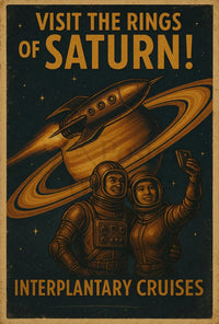Visit Saturn’s Rings Retro-Futuristic Sci-Fi Poster PosterGoat
