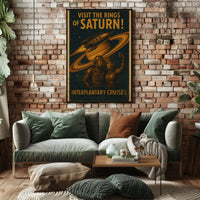Visit Saturn’s Rings Retro-Futuristic Sci-Fi Poster PosterGoat