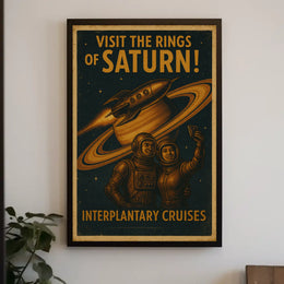 Visit Saturn’s Rings Retro-Futuristic Sci-Fi Poster PosterGoat
