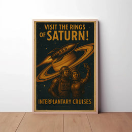 Visit Saturn’s Rings Retro-Futuristic Sci-Fi Poster PosterGoat