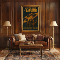 Visit Saturn’s Rings Retro-Futuristic Sci-Fi Poster PosterGoat