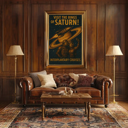 Visit Saturn’s Rings Retro-Futuristic Sci-Fi Poster PosterGoat