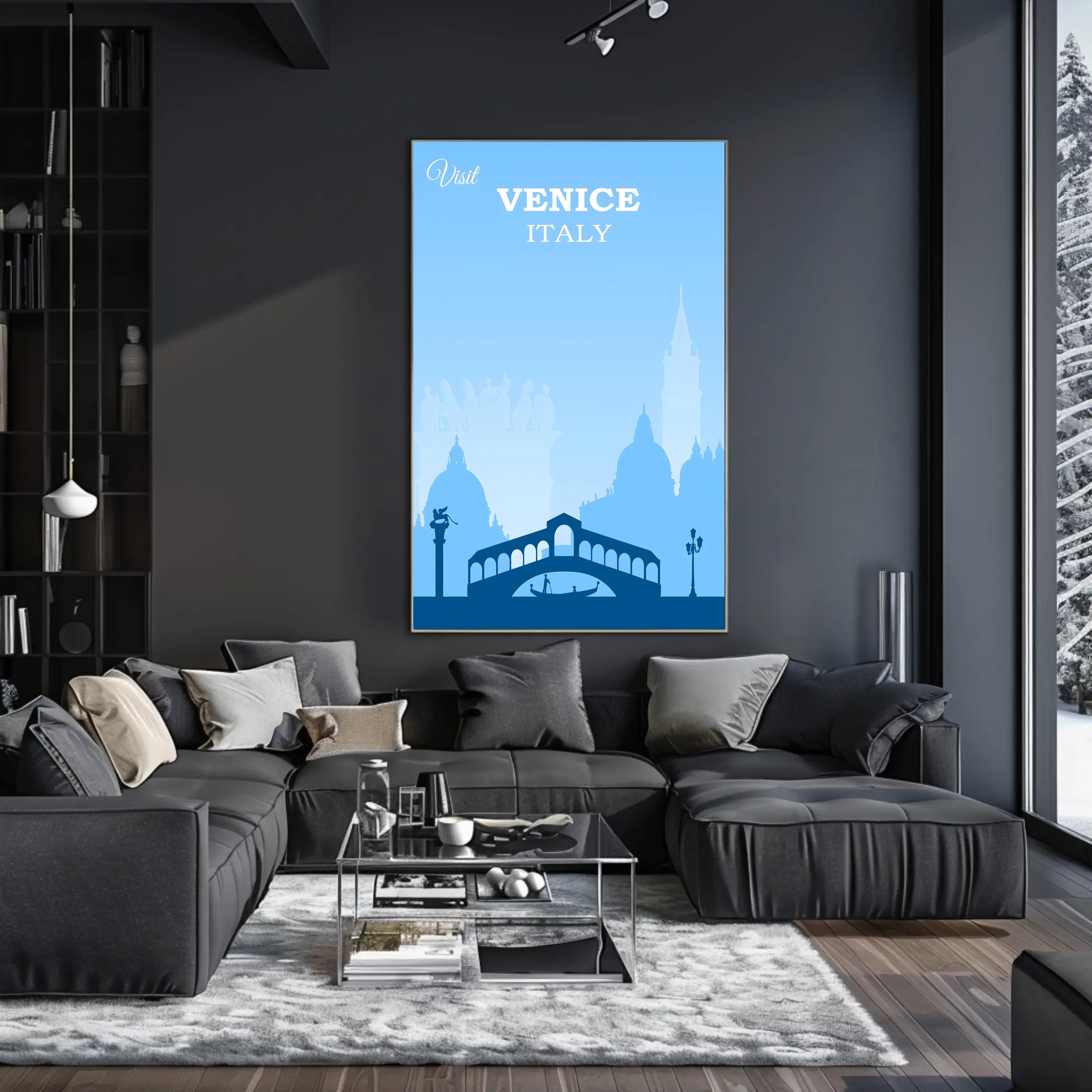 Visit Venice: Vintage Serene Blue Travel Poster PosterGoat