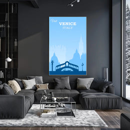 Visit Venice: Vintage Serene Blue Travel Poster PosterGoat