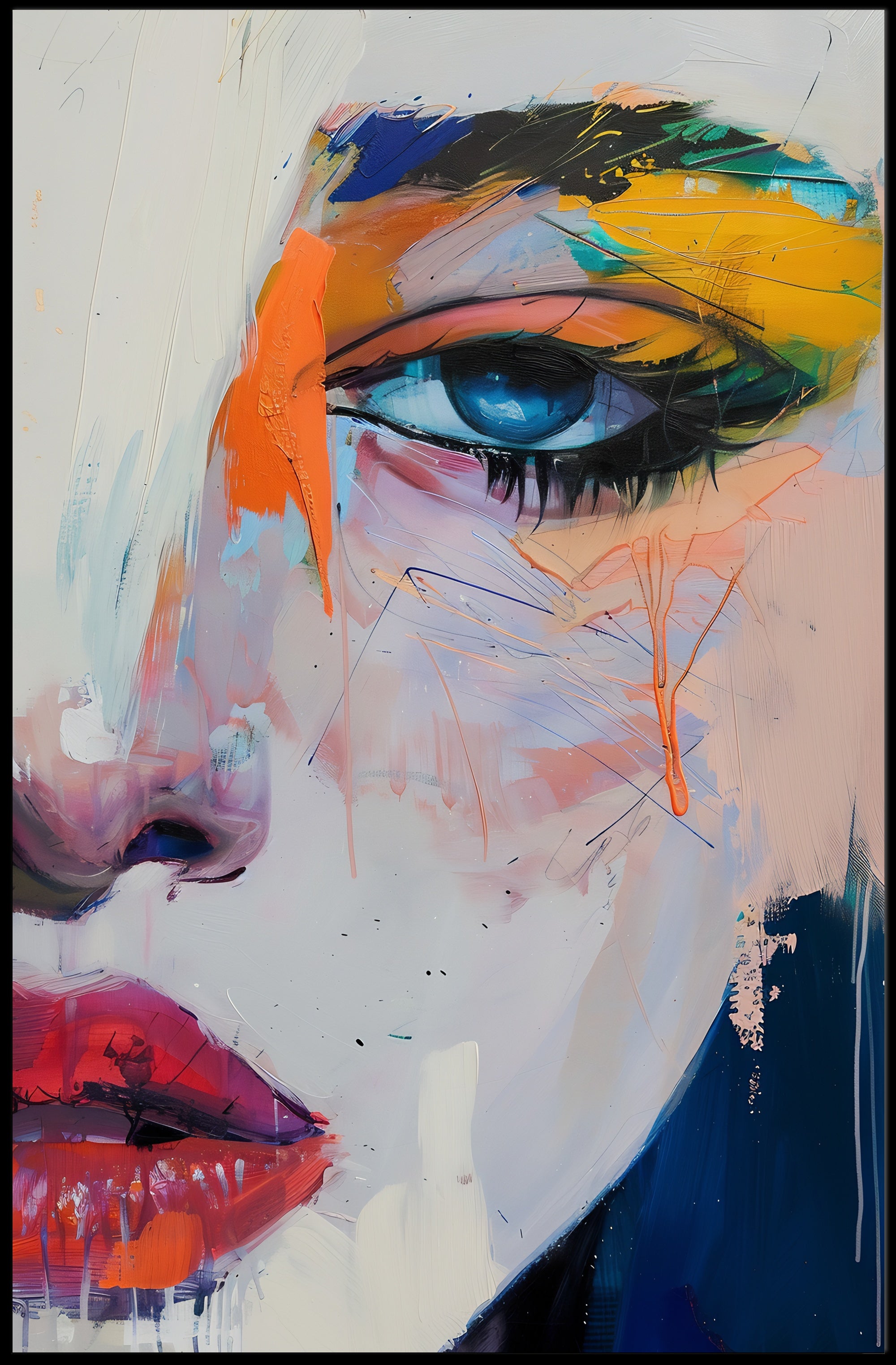 Vivid Abstract Face Art: Expressive Eye and Lips Poster PosterGoat
