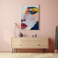 Vivid Abstract Face Art: Expressive Eye and Lips Poster PosterGoat