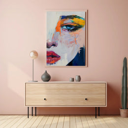 Vivid Abstract Face Art: Expressive Eye and Lips Poster PosterGoat
