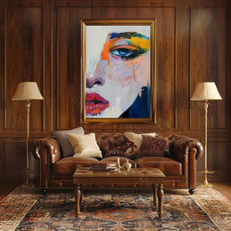 Vivid Abstract Face Art: Expressive Eye and Lips Poster PosterGoat