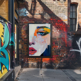 Vivid Abstract Face Art: Expressive Eye and Lips Poster PosterGoat