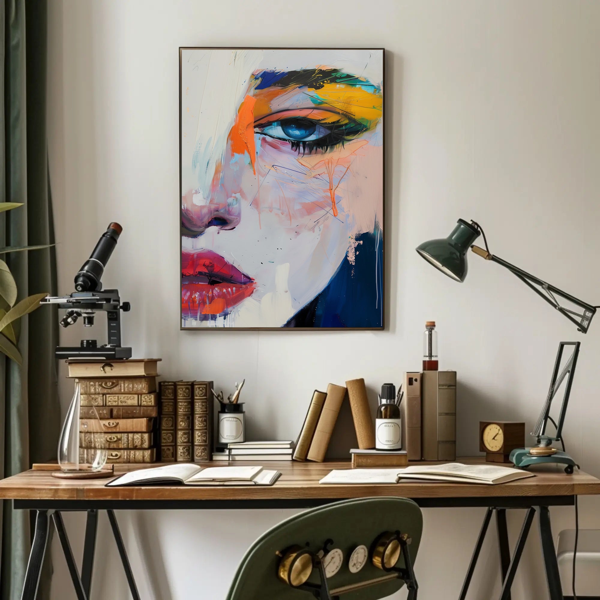 Vivid Abstract Face Art: Expressive Eye and Lips Poster PosterGoat