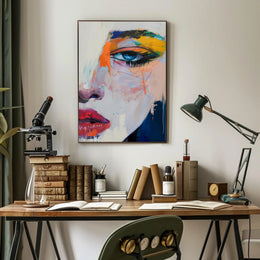 Vivid Abstract Face Art: Expressive Eye and Lips Poster PosterGoat