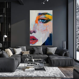 Vivid Abstract Face Art: Expressive Eye and Lips Poster PosterGoat