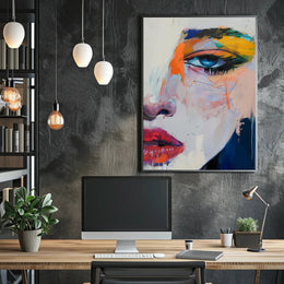 Vivid Abstract Face Art: Expressive Eye and Lips Poster PosterGoat