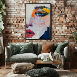 Vivid Abstract Face Art: Expressive Eye and Lips Poster PosterGoat