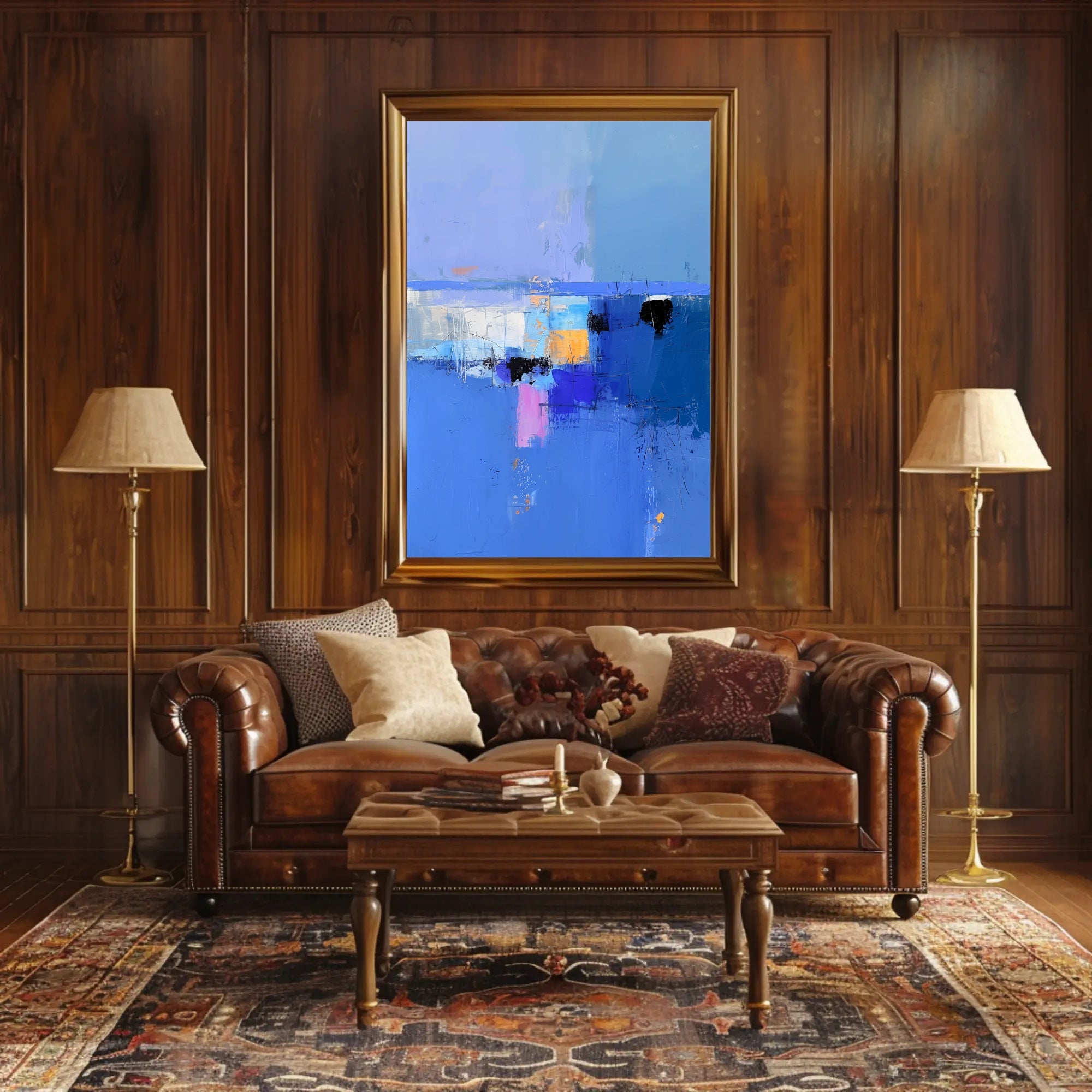 Vivid Blue Horizon Abstract Artistic Poster PosterGoat