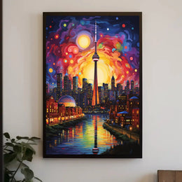 Vivid Cityscape Dreamlike Urban Life Artistic Poster PosterGoat