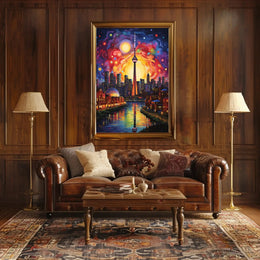 Vivid Cityscape Dreamlike Urban Life Artistic Poster PosterGoat