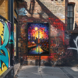 Vivid Cityscape Dreamlike Urban Life Artistic Poster PosterGoat