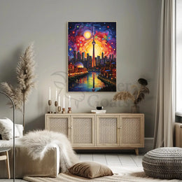 Vivid Cityscape Dreamlike Urban Life Artistic Poster PosterGoat