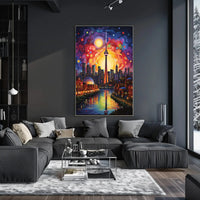 Vivid Cityscape Dreamlike Urban Life Artistic Poster PosterGoat