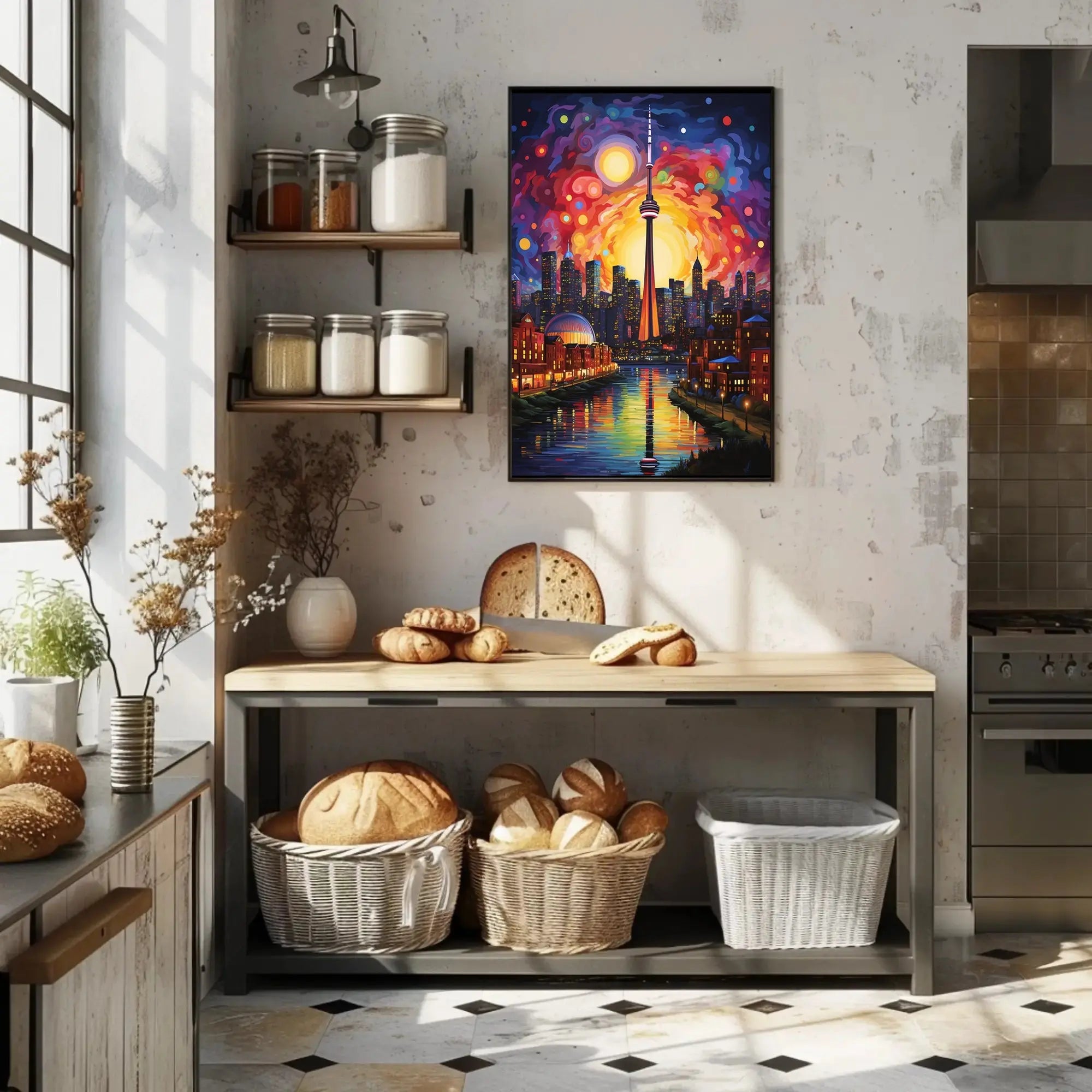 Vivid Cityscape Dreamlike Urban Life Artistic Poster PosterGoat