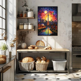Vivid Cityscape Dreamlike Urban Life Artistic Poster PosterGoat