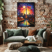 Vivid Cityscape Dreamlike Urban Life Artistic Poster PosterGoat