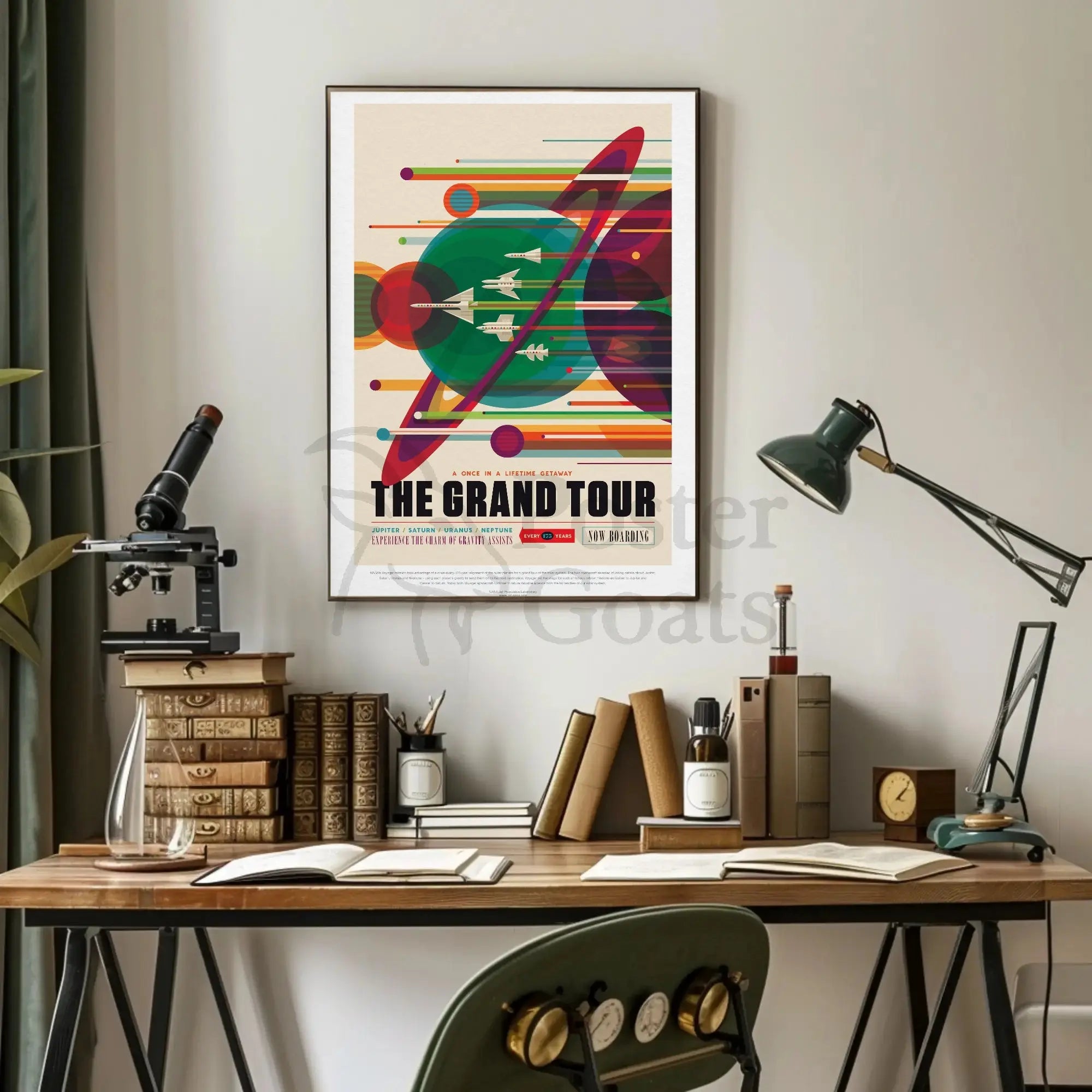 Voyager Grand Tour Retro Futuristic Sci-Fi Poster PosterGoat