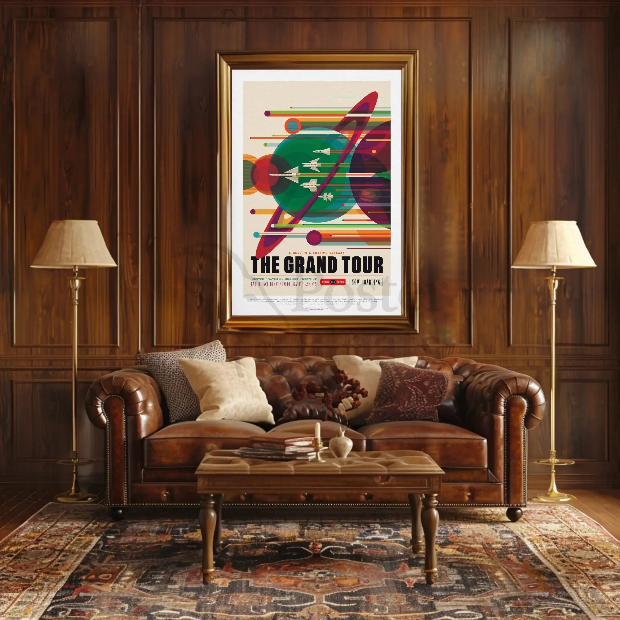 Voyager Grand Tour Retro Futuristic Sci-Fi Poster PosterGoat