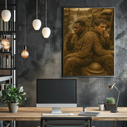 WWI Soldiers Resting Trench Scene Historical Poster PosterGoat