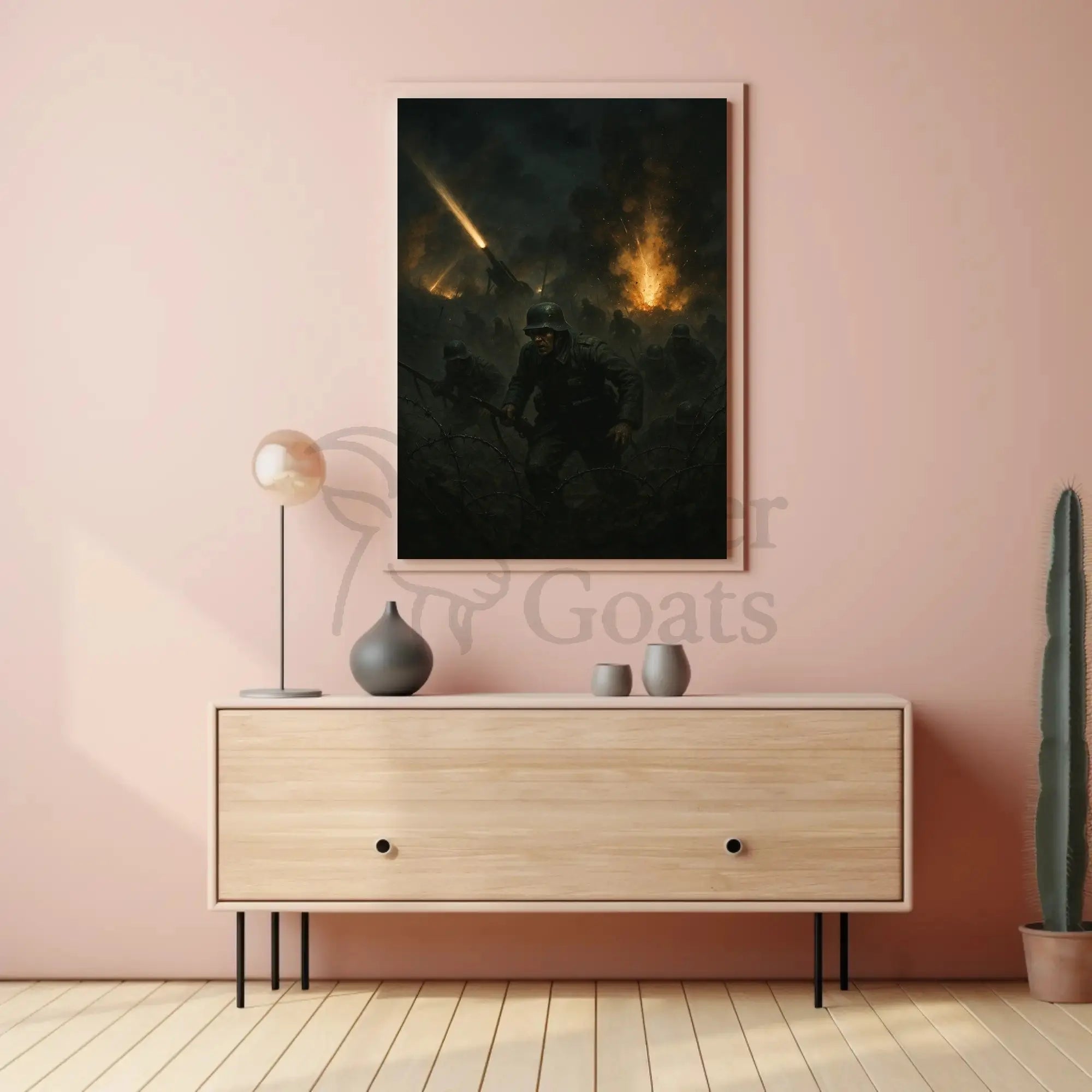 WWII Battlefield Chaos Realistic Wartime Poster PosterGoat