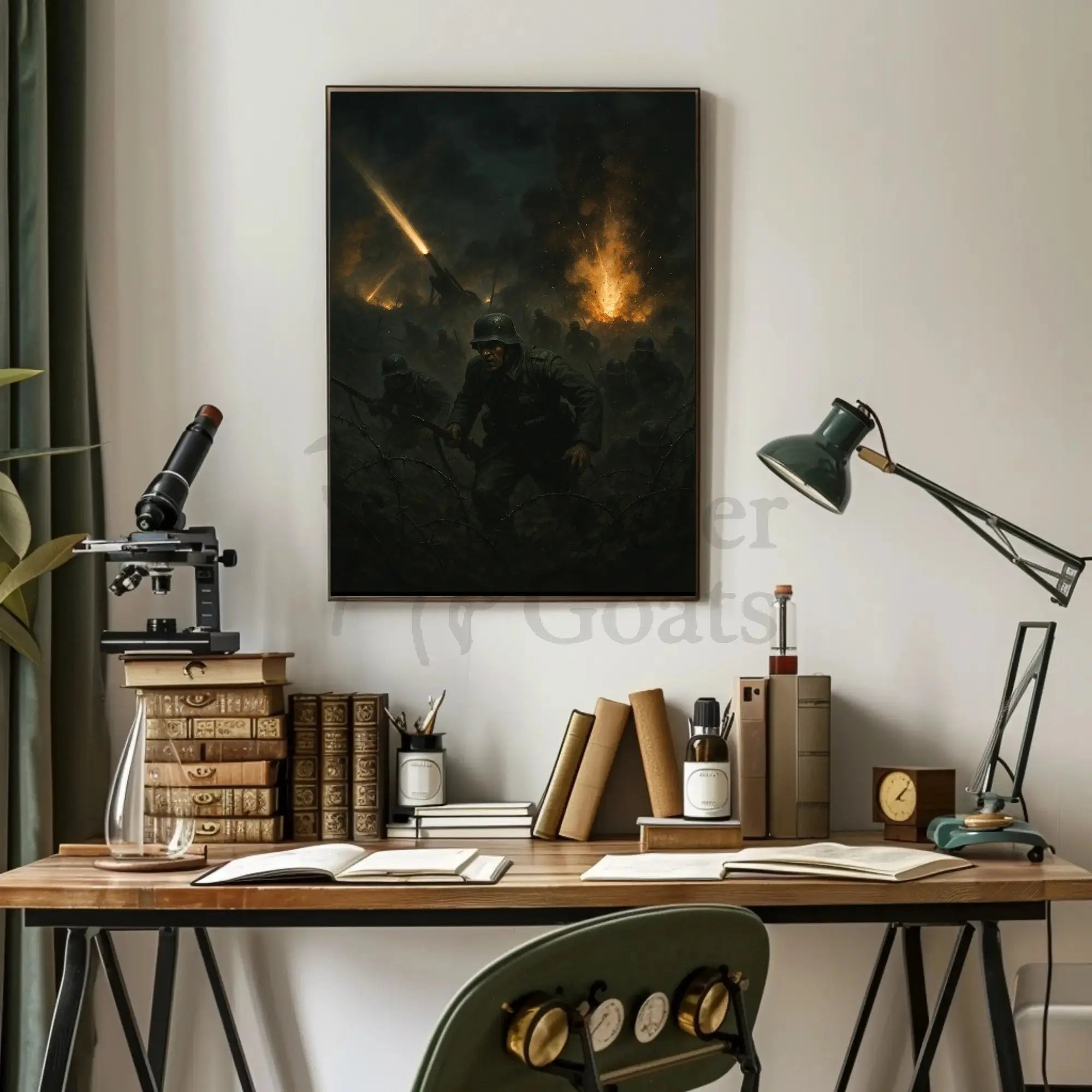 WWII Battlefield Chaos Realistic Wartime Poster PosterGoat