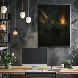 WWII Battlefield Chaos Realistic Wartime Poster PosterGoat