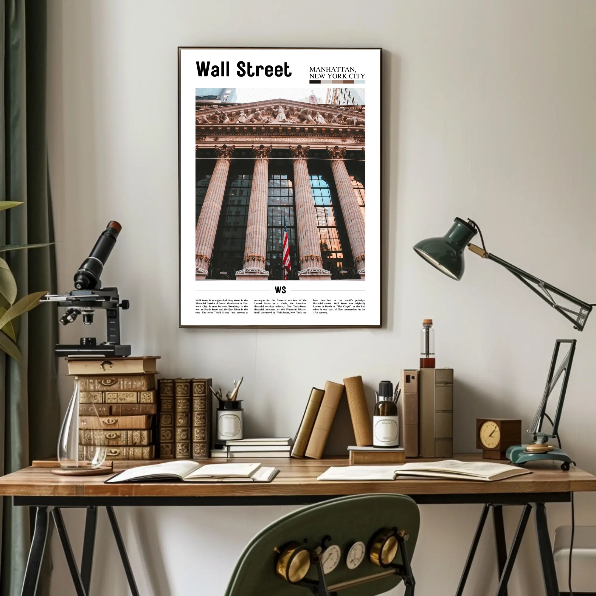 Wall Street Panorama in Manhattan Contemporary Travel Poster PosterGoat