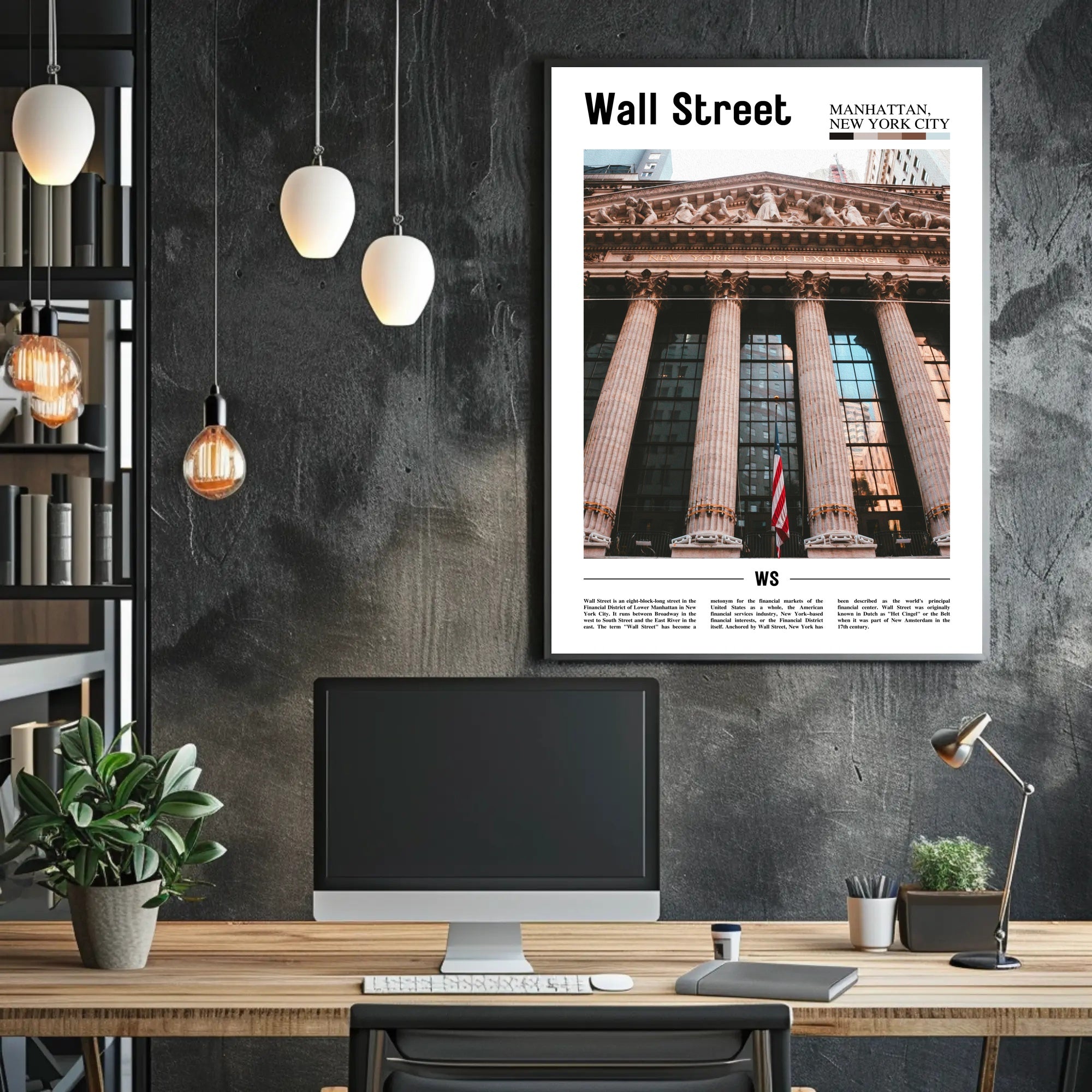 Wall Street Panorama in Manhattan Contemporary Travel Poster PosterGoat